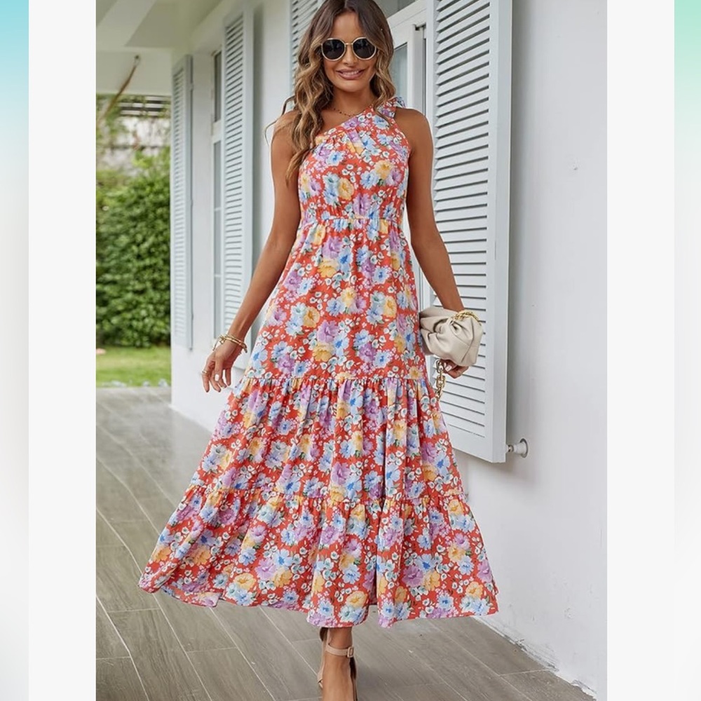 Pretty garden Floral one shoulder  Maxi Dress